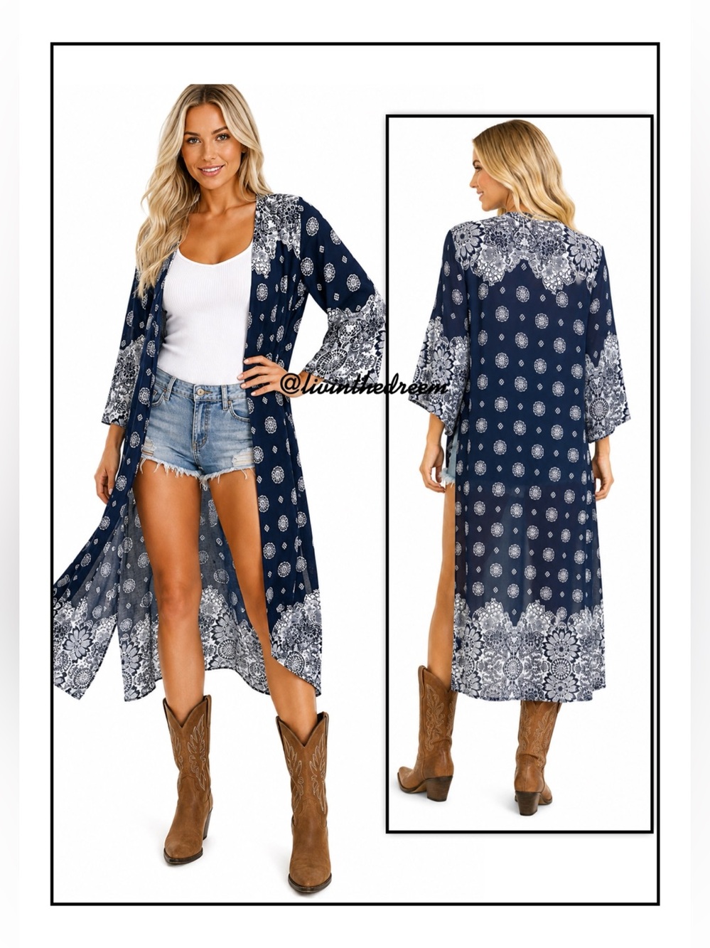 KORI AMERICA Kimono Blue & White Bandana Print SZ M